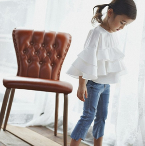 Bellissima <span class=keywords><strong>Maglietta</strong></span> a Maniche Lunghe per Bambine <span class=keywords><strong>con</strong></span> Balze in Pizzo Bianco - Product Image 3