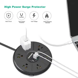 Bulat Desktop Pengisian Stasiun 6 Outlet Power Strip dengan 3 USB Port Pengisian