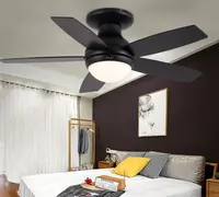 52 pulgadas de 5 hojas de color negro estilo americano de montaje al ras a casa, ventilador de techo decorativo con un solo kit de luz led remoto control