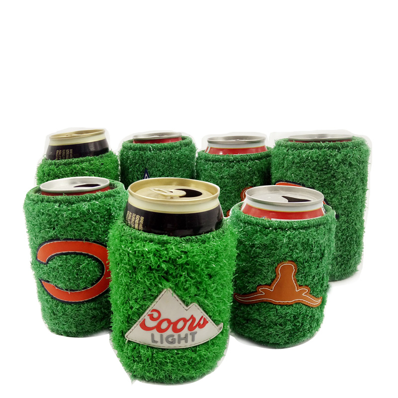 promotional rubber logo insulated neoprene fur beer can cooler cover with base