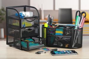 Rak Meja Kerja dan Sekolah Wideny dari Kawat Logam Baja, 2 Buah Tempat Penyimpanan Perlengkapan Meja dan Set Organizer Penyimpanan 3 Laci - Product Image 4