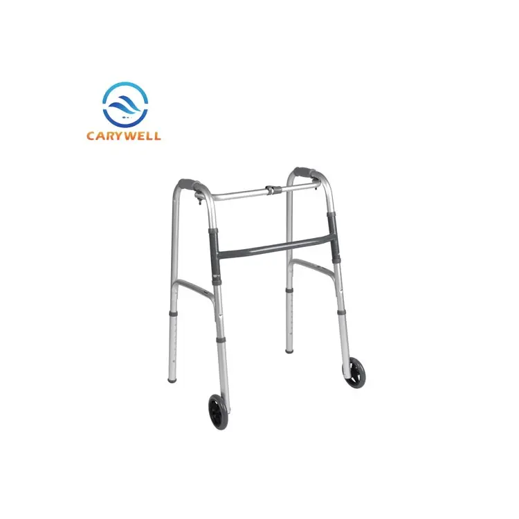 One Button Aluminum Assistive Folding Walker With Wheels