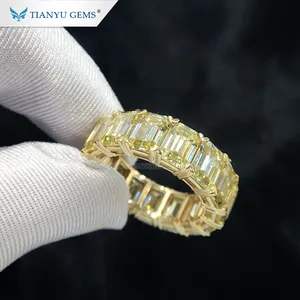 Tianyu 14k/18k pure yellow Gold engagement Ring 5*7mm vivid fancy yellow emerald Moissanite Wedding eternity lady ring