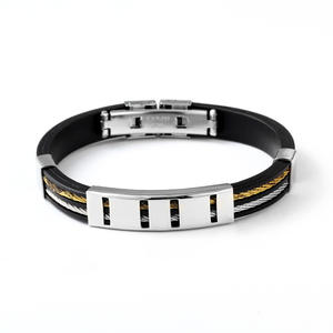 Bracelet en silicone et acier inoxydable, pour homme, câble métallique en caoutchouc, 20 pièces, vente en gros, promotion - Product Image 1