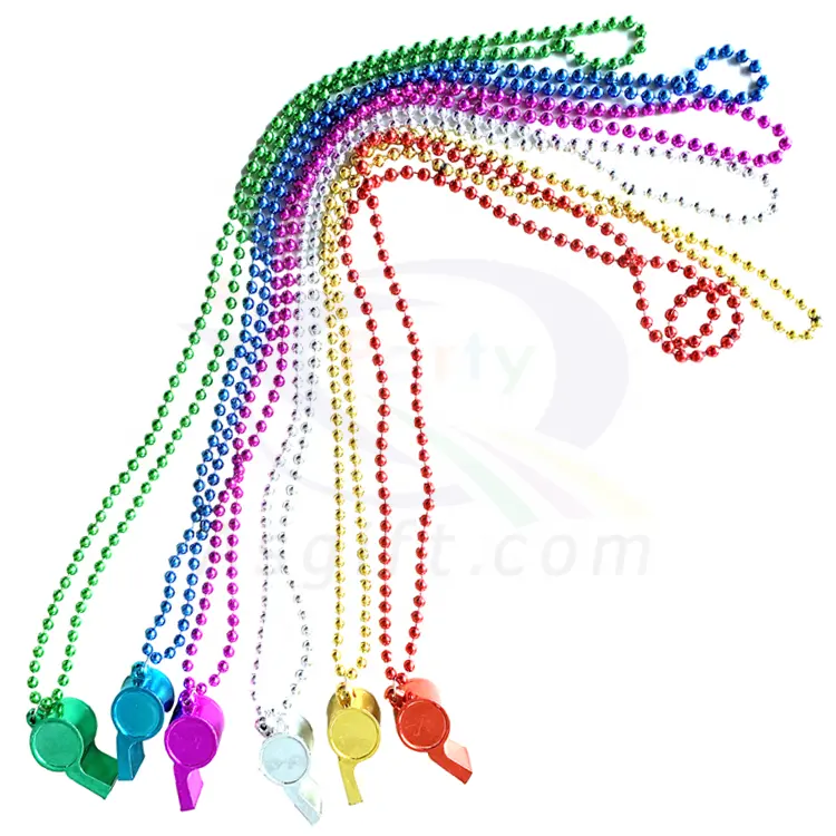 7Mm 33 Inch Kim Loại Vòng Hạt Dây Chuyền Với Whistle Pendent Mardi Gras Nguồn Cung Cấp