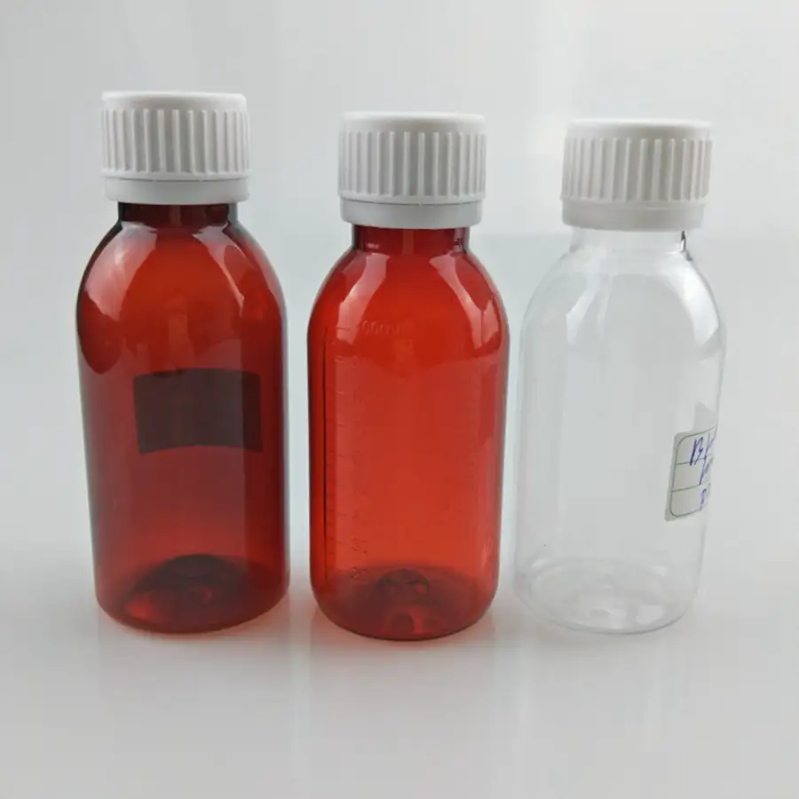 100ml ml pet embalagens Farmacêuticas 60 transparente/âmbar/marrom garrafa de plástico copo de medição graduado medicina xarope para a tosse