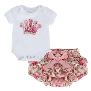 2Pcs/Lot Newborn Infant Baby Girls Clothing Sets Cotton Flower Print Summer Romper+Shorts Baby Sets Girl Clothes New