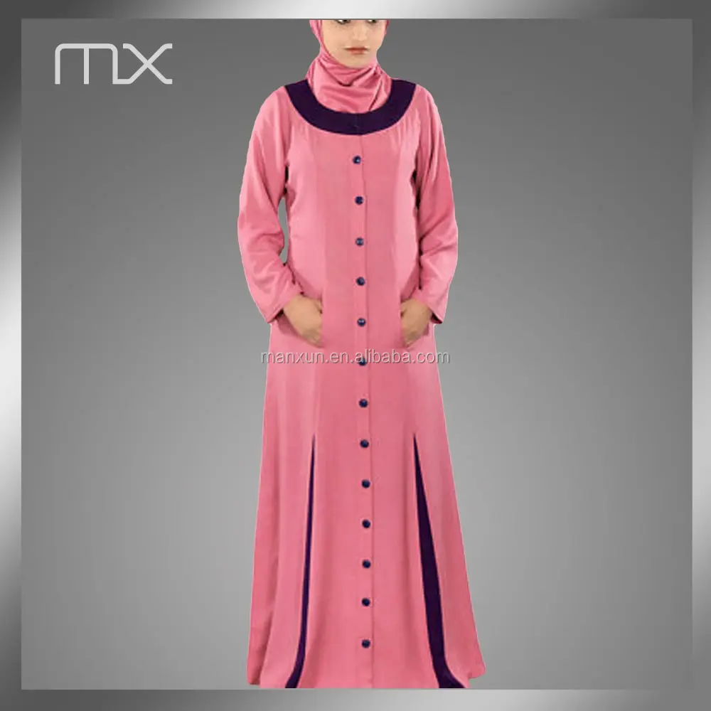 arabia saudita pieno manica tunica thobe con pulsante design per le donne
