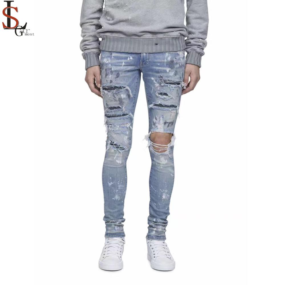 【SATIIIZ】Loin incision string denim pants Sexyshine Women's High Waist Diamond Rhinestone Chain Lace