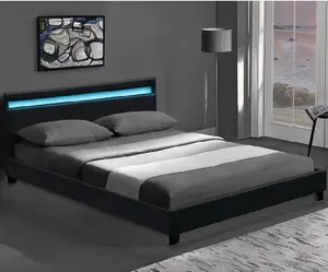 Tête de lit en bois avec éclairage LED, taille pleine, modèle populaire