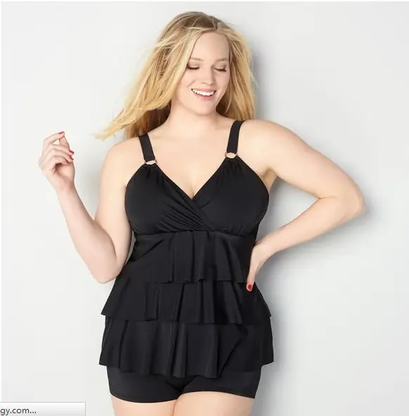 Women's Two Pieces Black Tankini Swimdress Plus Size Swimwear