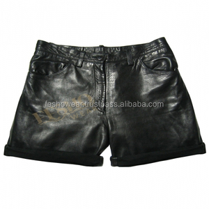 Pantalones cortos de cuero genuino para mujer con estilo de alta calidad, ropa de calle transpirable, decoración de cinturón, ropa informal, suministro al por mayor de OEM - Product Image 1