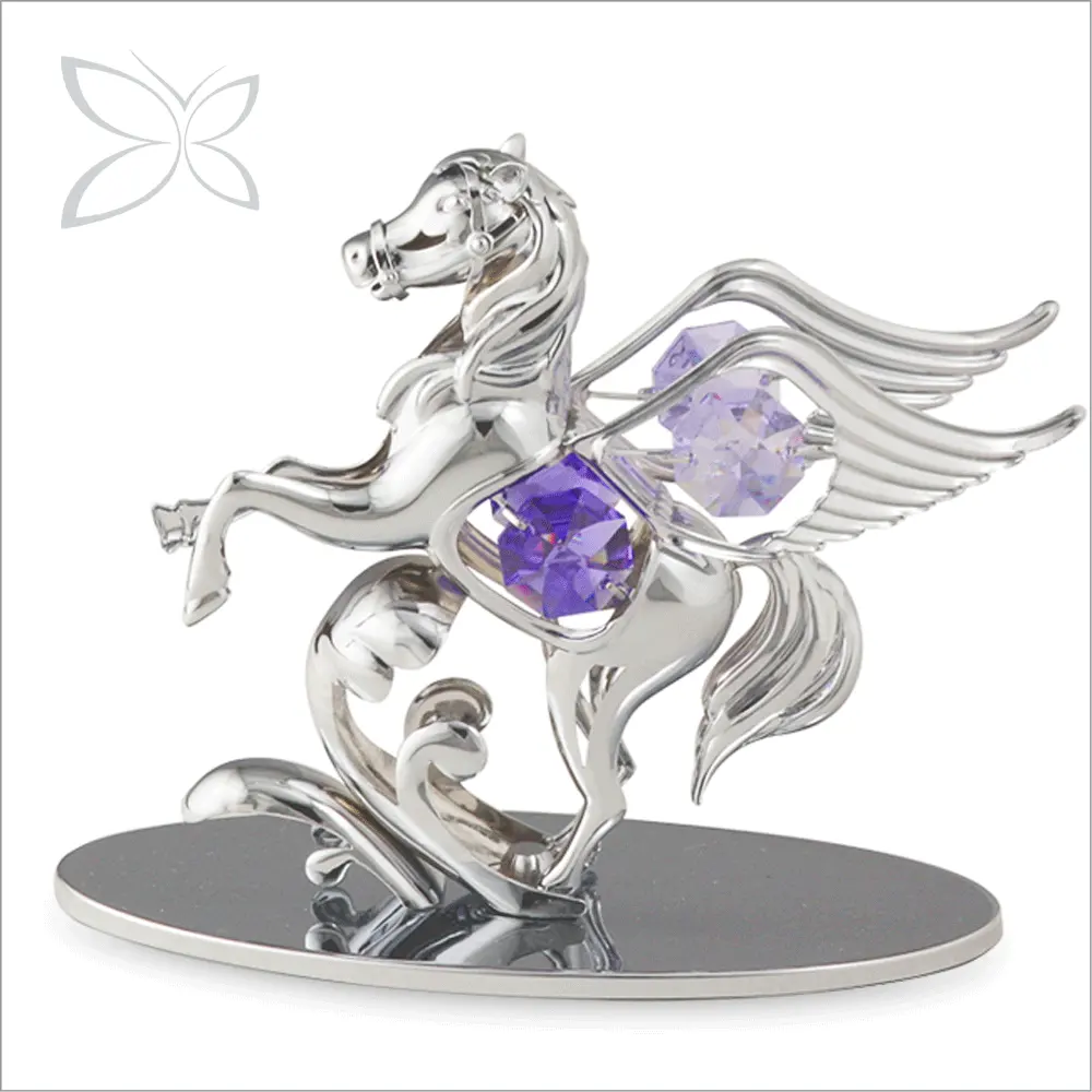 Cryestoraft estatueta cromada de luxo de pegasus, decorada com cristais brilhantes, decoração de casa