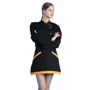 Poliestere misto cotone 195GSM PER 235GSM corpo nero arancione piping bordo button Ultime cuoco indossare monopetto <span class=keywords><strong>chef</strong></span> uniforme - Product Image 4