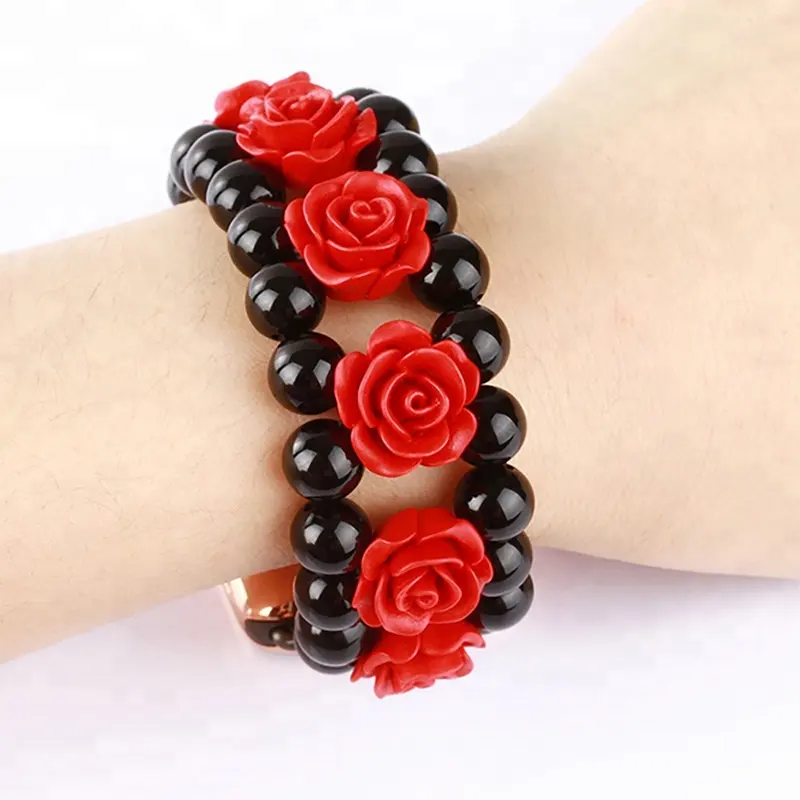 Custom Christmas Gift Handmade Retro Faux Classic Natural Beaded Agate Stone Rose Bracelet Strap For Apple Watch Band Series 1 2