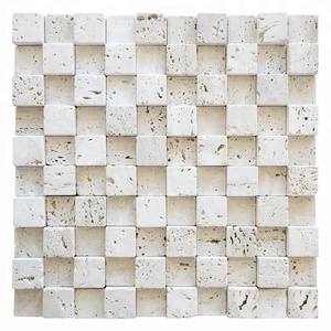 Mosaico in Marmo Travertino Design <span class=keywords><strong>Cubo</strong></span> <span class=keywords><strong>di</strong></span> <span class=keywords><strong>Rubik</strong></span> Mosaico 3D per Sfondo Bar - Product Image 1