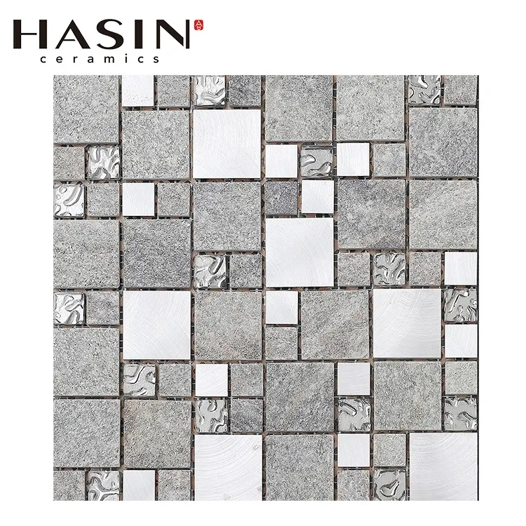 Slate Marble Mix Metal Mosaic Flooring And Wall Tiles