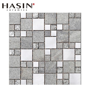 Revêtement de <span class=keywords><strong>sol</strong></span> et de mur en mosaïque de marbre ardoise mélangé à du métal - Product Image 1