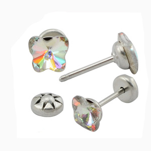 Orecchini per Bambina in Acciaio Inossidabile 316L, Orecchini per Neonata con Chiusura di Sicurezza, Orecchini con Diamanti per Bambina - Product Image 1