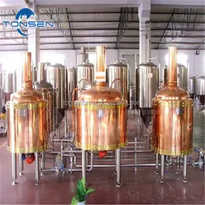 Equipamento de cerveja de cobre de 200 l com sistema de brewhouse de 200ll com controle plc e carrinho de cip, planta feita por jinan tonsen
