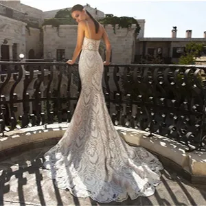 Vestido de novia champán de sirena, ropa de novia africana de marca, con tirantes de cuentas, de encaje, para la playa, para novia