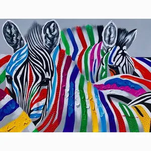 Dekorasi Rumah Desain Interior Buatan Tangan Kanvas Zebra Lukisan Minyak Seni Dinding