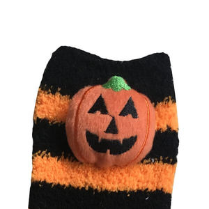Calzini di Halloween per bambine - Calzini <span class=keywords><strong>a</strong></span> <span class=keywords><strong>righe</strong></span> peluche con motivo zucca - Product Image 2
