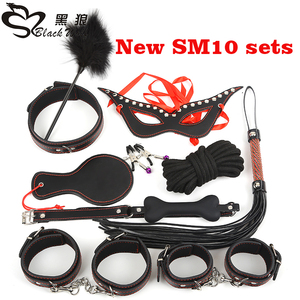LOBO NEGRO cuerda set kit conjunto de cuello femenino de sujeción para adultos juguetes sexuales masculinos de cuero servidumbre - Product Image 1