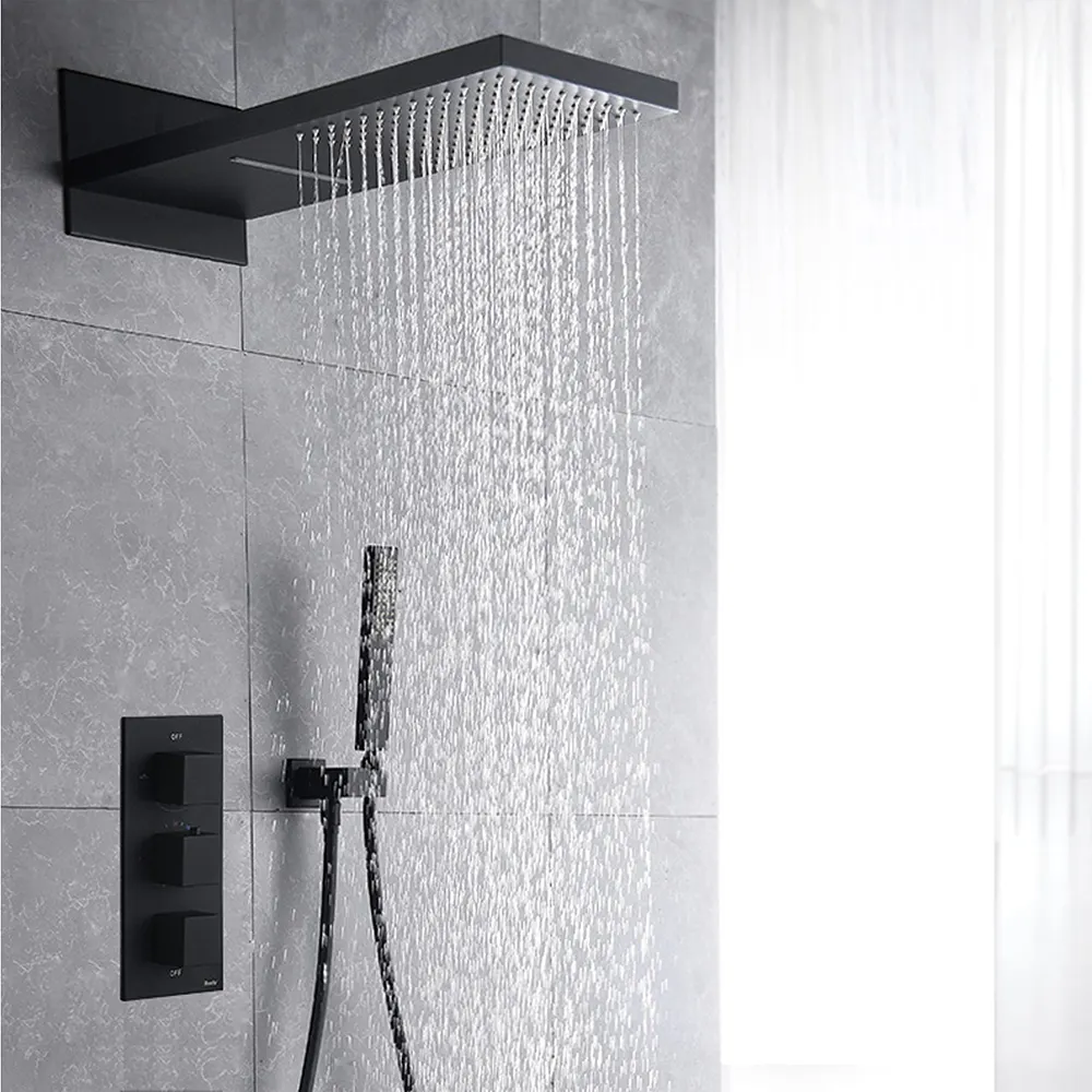 Modern Black Brass Rainfall Shower Set Bathroom Bath Shower Faucet