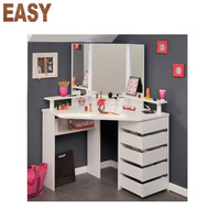 Coiffeuse d'angle de Table et miroir, 5 tiroirs, commode en bois, meuble de maquillage pour chambre à coucher