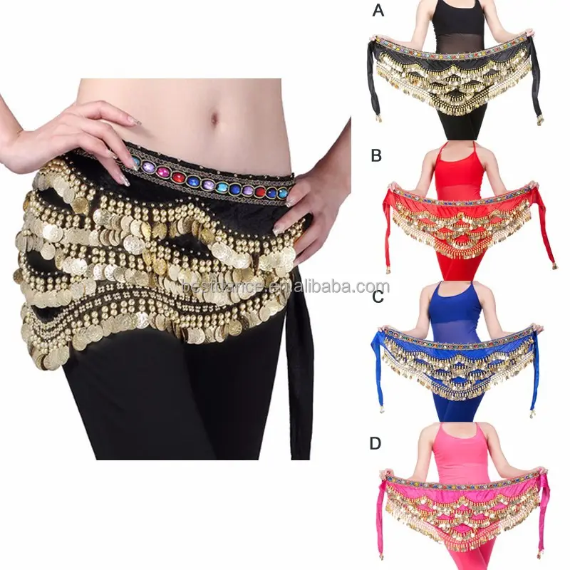 Bestdance-falda de baile para adulto, cinturón de cintura con gemas, con capas, monedas doradas