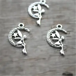 Moon Angel Charms Antique Tibetan silver Fairy Charm Pendants 15x25mm