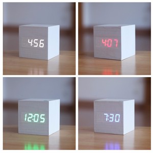 <strong>USB</strong> Power Voice Controlled MDF Wooden Cube Shape <strong>Digital</strong> <strong>LED</strong> Clock <strong>Calendar</strong> - Product Image 2