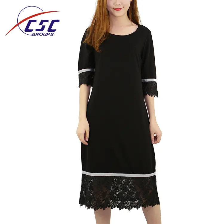 Guangzhou wholesale clothing fall knit fashion ladies black half sleeve lace dress
