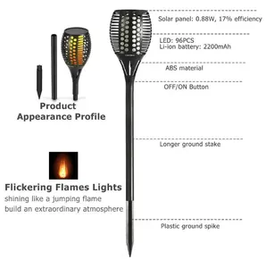 Lampu Obor Taman Tenaga Surya LED, Lampu Api Luar Ruangan Jalur Rumput