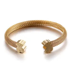 Pulsera de malla de oso de diseño Simple para mujer, joyería de mujer, Brazalete de malla de oro de 18k