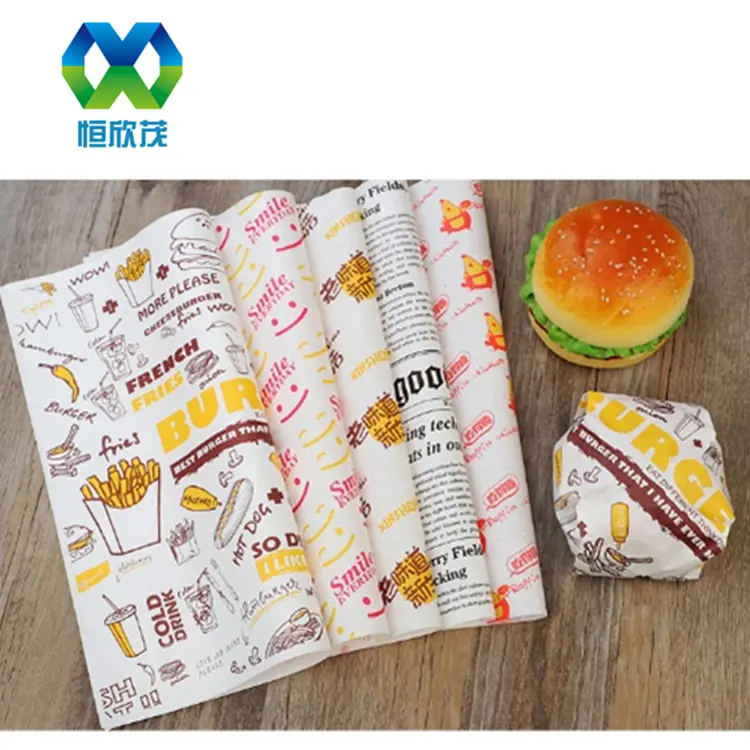 Custom Design CMYK Druck Pergament Öl Proof Food grade Burger Beschichtetes Packpapier