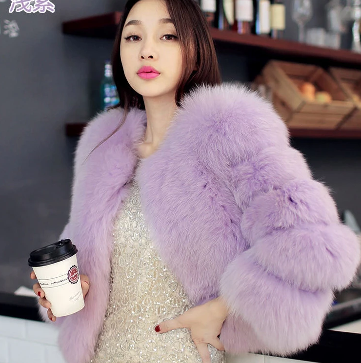 Faux Mink Black、White、Purple Fur Short Coat & Parka Coat Jacket WIth Hood Leopard For Womens