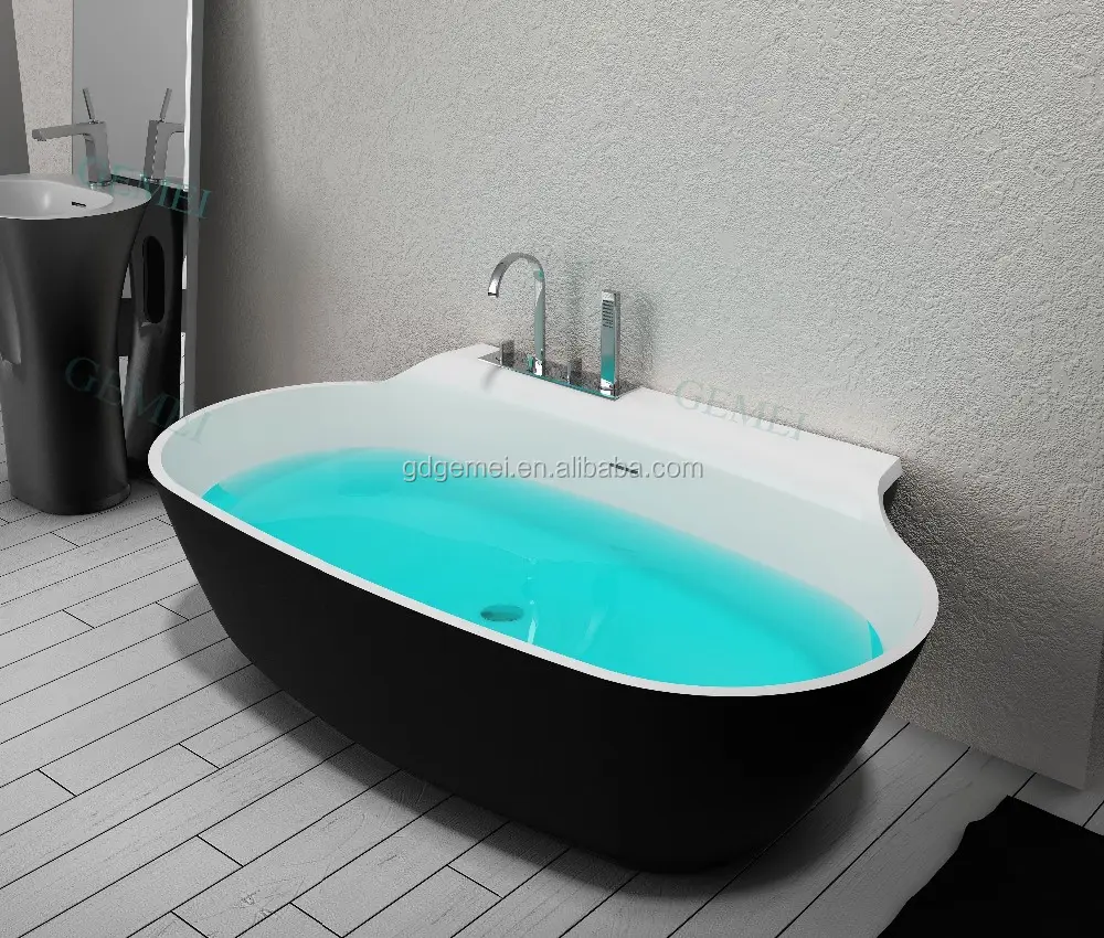 GeMei工場デザイン安価な丸い固体表面自立型浴槽カスタマイズ可能なデザイン浴室温水浴槽浸漬浴槽