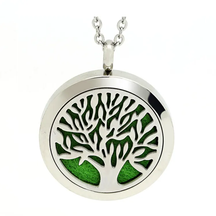Aroma Perfume Locket Essential Oil Diffuser Jewelry 316L Stainless Steel Aromatherapy Tree Of Life Diffuser Necklaces Pendant