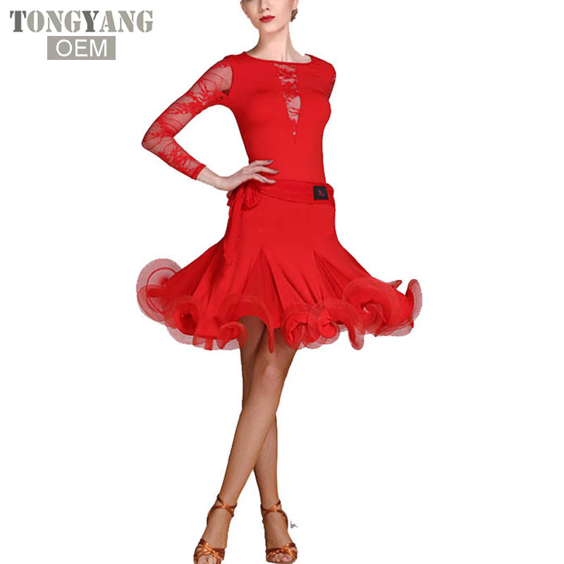 Tongyang vestido de manga longa para dança, vestido feminino padrão de dança da salsa latina