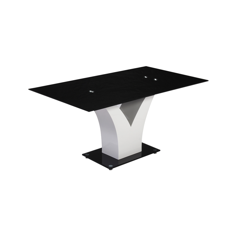 Popular Home dining room Furniture black high gloss painting Tempered Glass and MDF trestle dining table