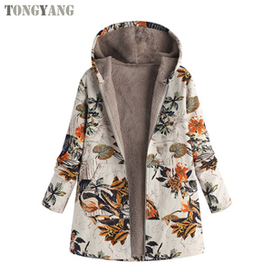 TONGYANG <span class=keywords><strong>cappotti</strong></span> con cappuccio giacca invernale cappotto da donna caldo stampa floreale tasche con cappuccio Vintage <span class=keywords><strong>Oversize</strong></span> <span class=keywords><strong>cappotti</strong></span> - Product Image 2