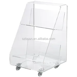 Klare tragbare Lucite Acryl Buchwagen Display Rack mit rollendem Rad