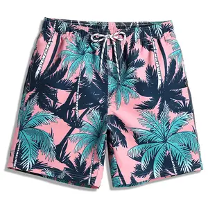 Wholesale Printed Quick Dry Breathable Lovers Beach Fashion Pink Coconut Bermuda Couple Beachwear Customized Logo Beach Shorts