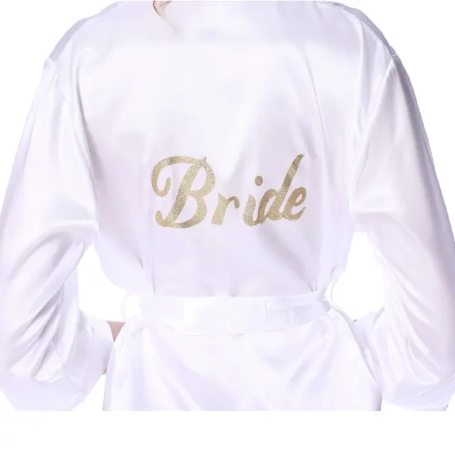 Women's Personalized Customized Satin Kimono Robe for Bride and Bridesmaids with Gold Glitter Back