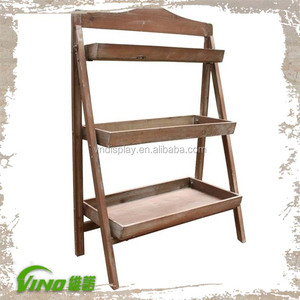 Etagère en bois à 3 étagères, support de sol pliable pour présentoirs de fleurs et de plantes rustiques - Product Image 4
