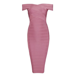Robe moulante texturée à épaules dénudées de haute qualité pour femme de bureau, robe unie élastique, usine du Guangdong - Product Image 4