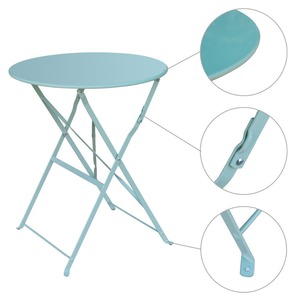 Slatted 3 Piece आउटडोर Patio फर्नीचर सेट बिस्ट्रो सेट स्टील सुरक्षित ताला के साथ तह मेज और कुर्सी सेट - Product Image 6