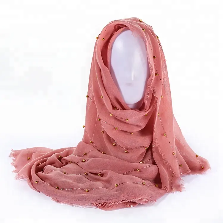 Nieuwste trend voor moslim mode katoen viscose sjaal met kralen glitter perfecte hijab